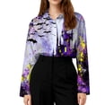 thumbnail image 5 of Halloween Shirts for Women Button Down Collared Novelty Halloween Party Graphic Womens Blouses Fall Clothes Long Sleeve Holiday Outfits Tops Light Purple XL, 5 of 7