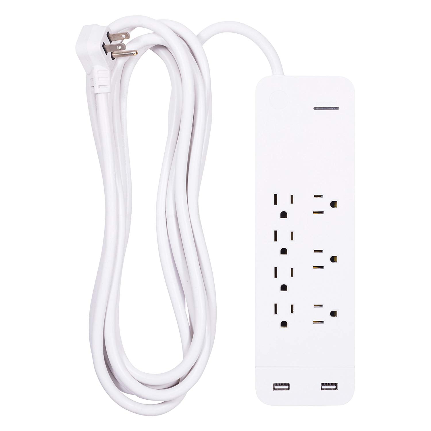 Black 6-Outlet Surge Protector Power Strip with 15-Ft Long Extension Cord