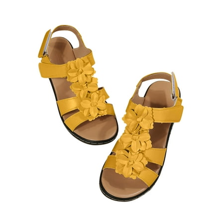 

Lhked Slippers Casual Women s Shoes Roman Casual Wedges Flower Sandals Summer Comfort Sandals Mother s Day Gifts& Yellow
