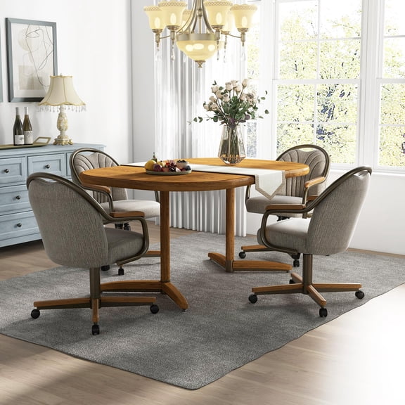 Chromcraft Set of 1 Kitchen Dining Chairs Swivel-Tilt Caster Dining Room Chairs Upholstered Memory Foam Chairs with Soft Rolling Wheels for Kitchen and Dining Room(Revive Mineral-Chestnut)