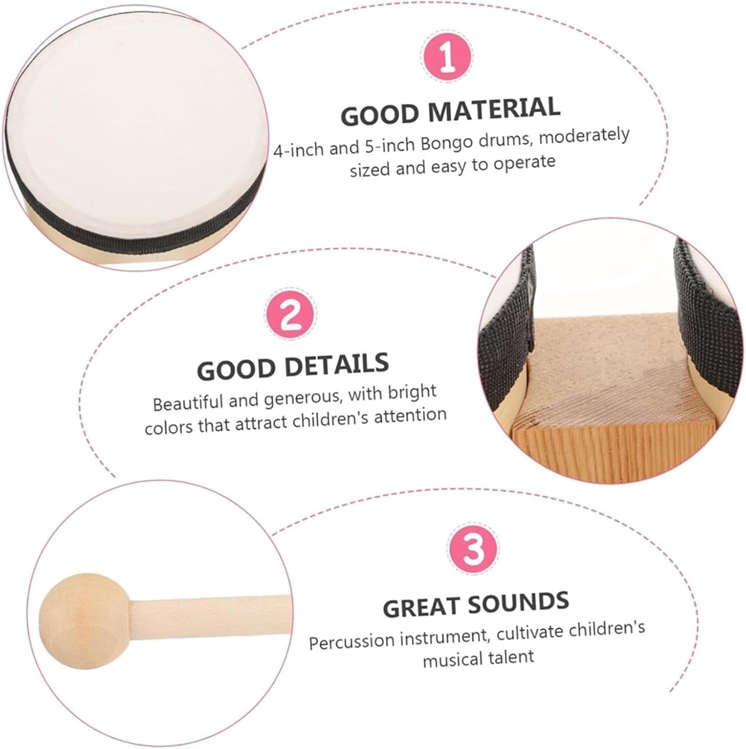 Bongo Drums 5" & 6" Traditional Lightweight for Kids Adults Beginners Music Percussion Instrument for Parties Dance Classes
