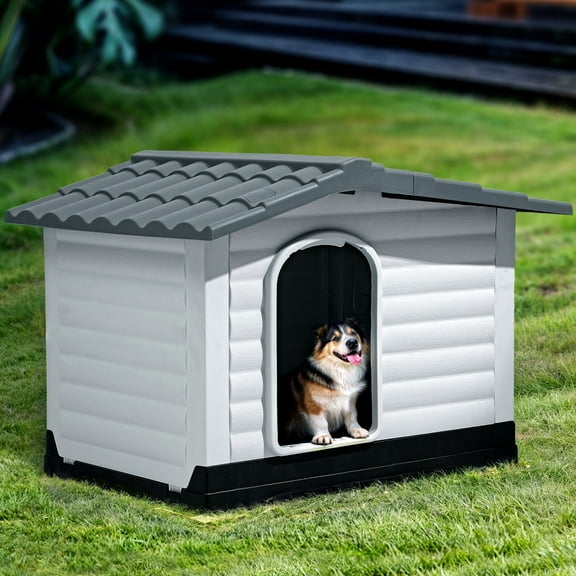 ModFusion Medium Dog House with Double Door, Non-Slip Mat, Sloping Roof, and Adjustable Skylight - Durable Plastic Pet House