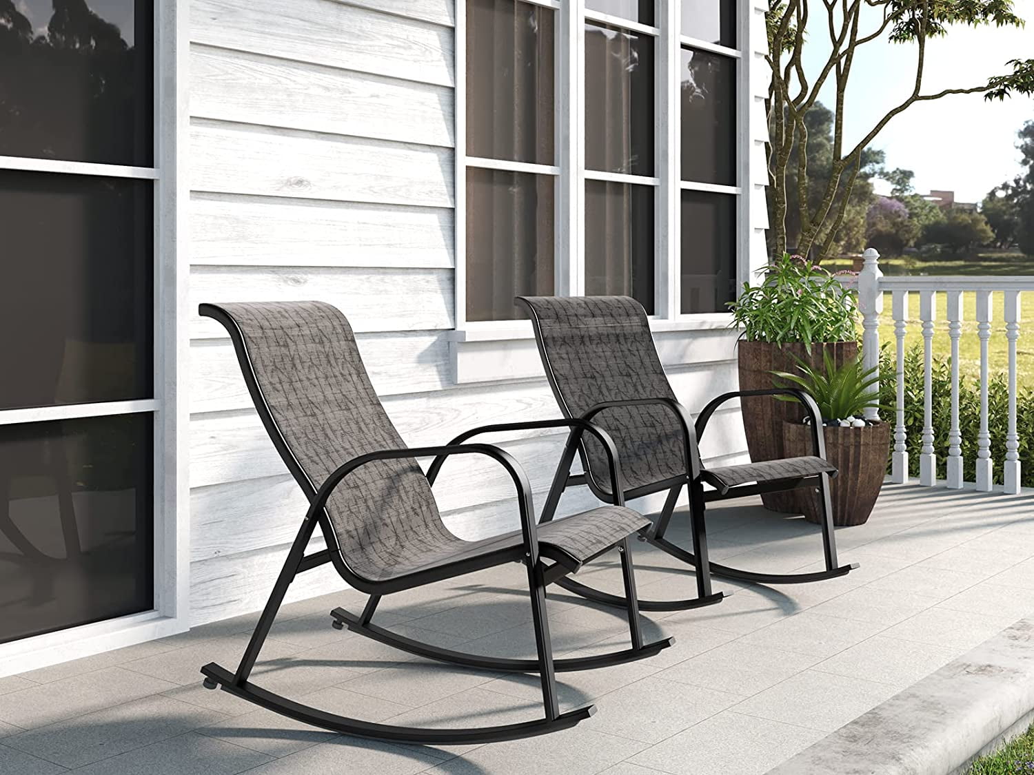 Grand Patio Modern Rocking Chair Set of 2 for Outdoor Balcony, Terrace, Black