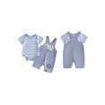 thumbnail image 2 of BemeyourBBs Newborn Baby Boys Golf Football Game Day Outfit Infant Baby Boy Spring Summer Fall Clothes Striped Short Sleeve Romper and Letter Ball Embroidery Overalls Shorts Set, 2 of 9