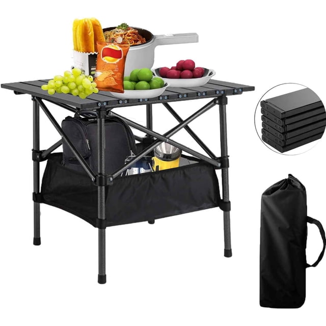 Mesa de camping plegable con bolsa, Mesa de picnic portátil ligera de acero al carbono, Con bolsa de almacenamiento de malla, impermeable, adecuada para camping/Playa/Picnic/Barbacoa