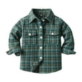 thumbnail image 4 of CAICJ98 Little Kids Toddler Baby Boy Button Down Cardigan Long Sleeve Plaid Flannel Shirt for Boys Sweater Coat Tops Spring Fall Clothes (Dark Green,10-11 Years), 4 of 5