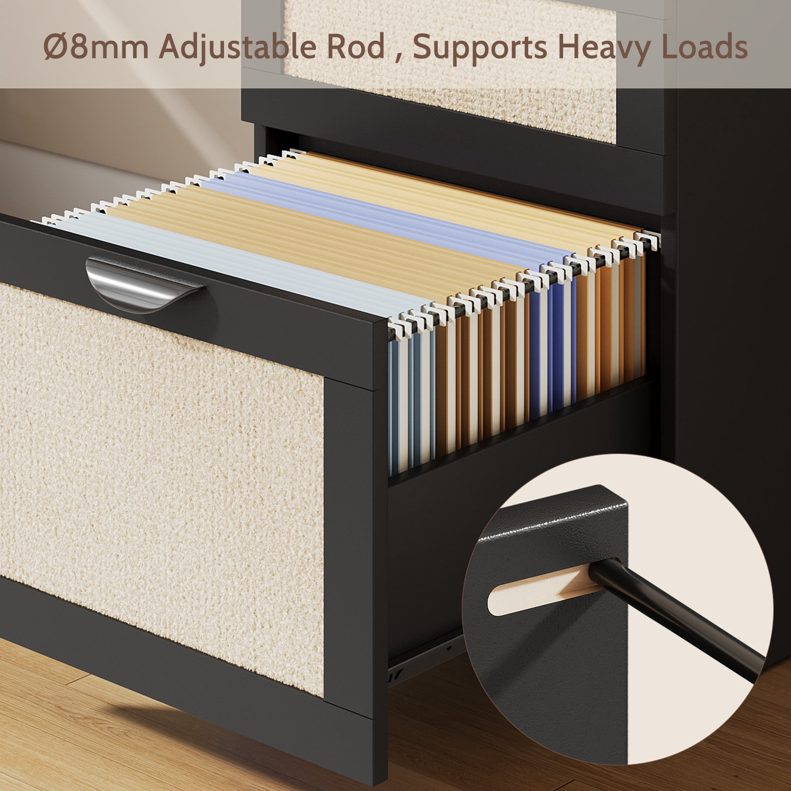 Vividwood Farmhouse Computer Desk with Drawers and Power Outlets, 60” Home Office Desk with Adjustable File Drawer, Cat Scratching Pad, Printer Stand, Shelves & Monitor Riser