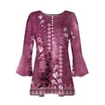 thumbnail image 4 of IROINNID Women's Casual 3/4 Sleeve Tops Round Neck Printed Buttoned Basic Pleated Loose Blouse Breathable Summer T-shirts, Purple, 4 of 5
