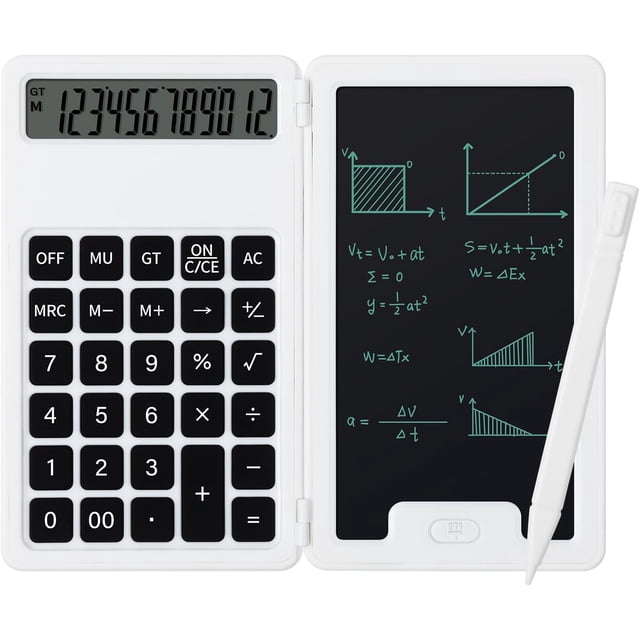 YSTIANN White Desktop Calculator with Notepad & Stylus - 12-Digit Large Display, Multi-Function for Office, School, Home & Basic Finance (Portable Design) WJ85-4872