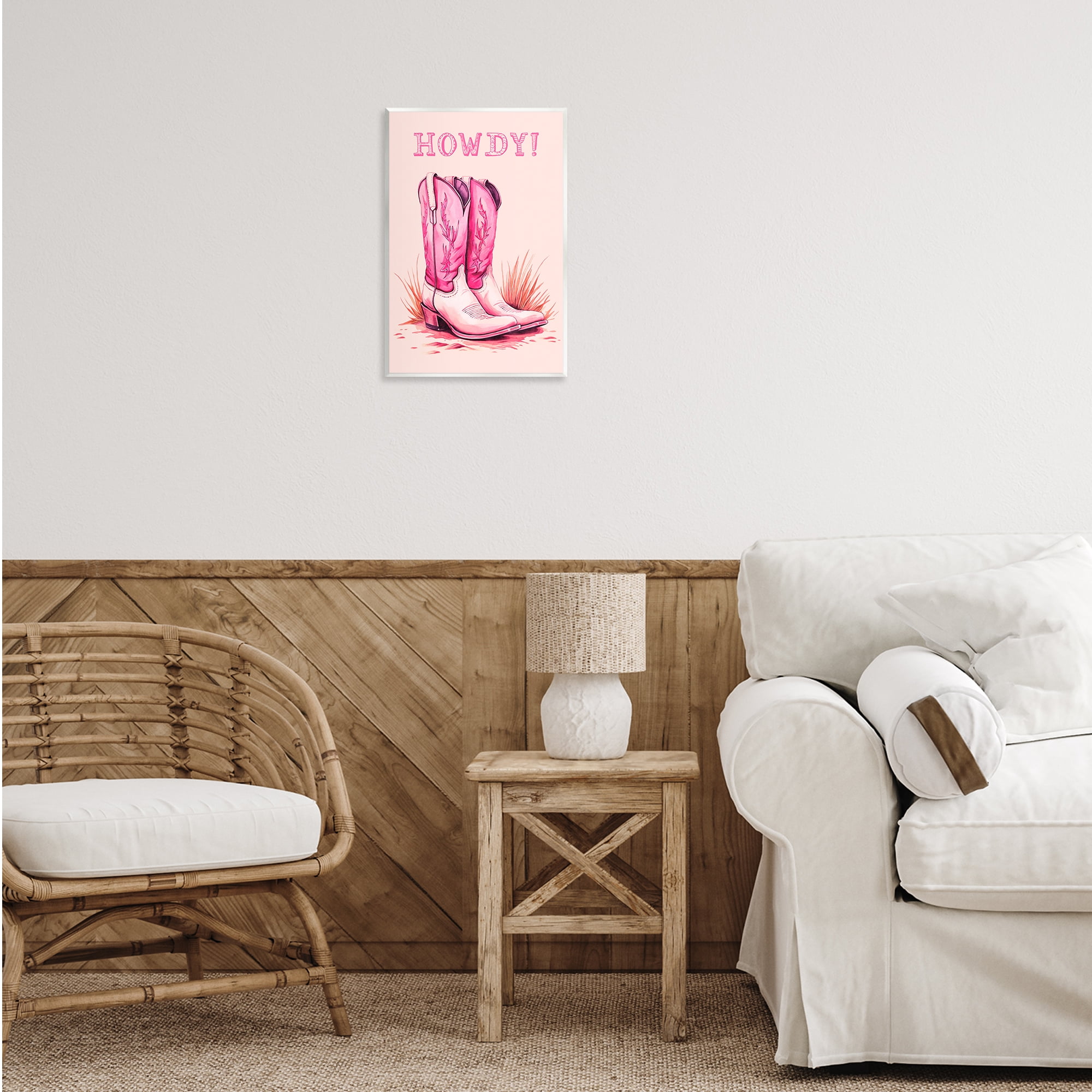 Stupell Industries Pink Cowgirl Boots Howdy Fashion Painting Unframed Art Print Wall Art, 13 x 19