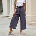 thumbnail image 6 of Ohufall Womens Solid Color Pants Elastic Waist Drawstring Pant Fashion Wide Leg Breathable Comfort Casual Pants, 6 of 6