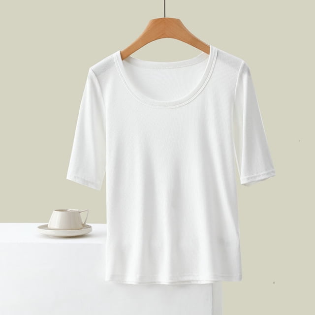 AherBiu T-Shirts pour Femmes Col Rond Ample Basique Classique Été Doux Confortable Pyjama Couleur Unie