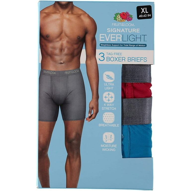 Fruit of the Loom Men's Everlight Underwear & Undershirts with 4-Way  Stretch Boxer Brief, Medium, Signature Boxer Brief - 3 Pack - Assorted