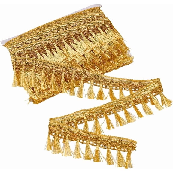 21.8 Yards Golden Fringe Trim 2 inch Metallic Gold Trim Filigree Lace Ribbon with Tassel Sewing Edging Fabric Ribbon for Curtain Lampshade Costume Craft Home Decor
