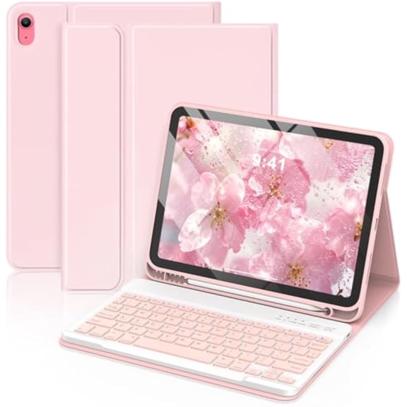 Detachable Wireless Keyboard Folio with Pencil Holder for 11-inch iPad 11th Gen 2025 (A16) & 10.9-inch iPad 10th Gen 2022,Pink