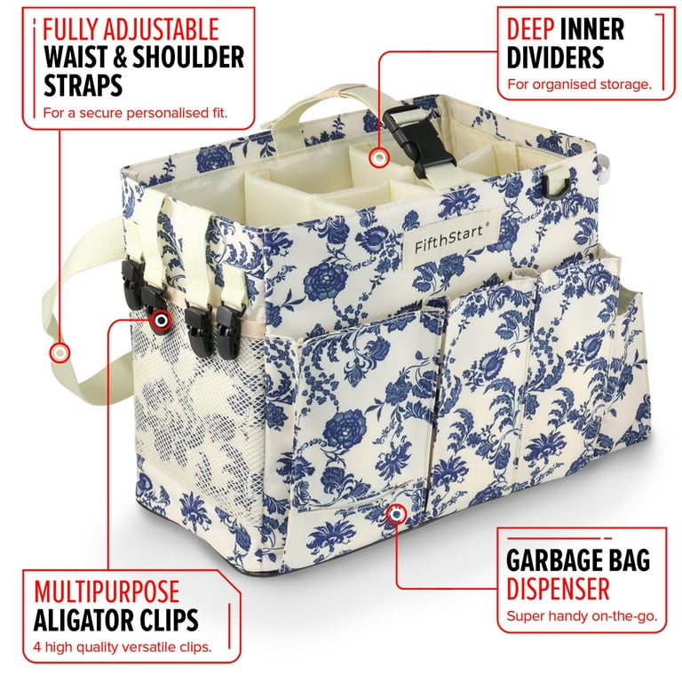 FifthStart Wearable Cleaning Caddy with Handle Caddy Organizer for Cleaning  Supplies with Shoulder and Waist Straps, Car Organizer, Under Sink Organizer:  (Blue Floral, Medium) 