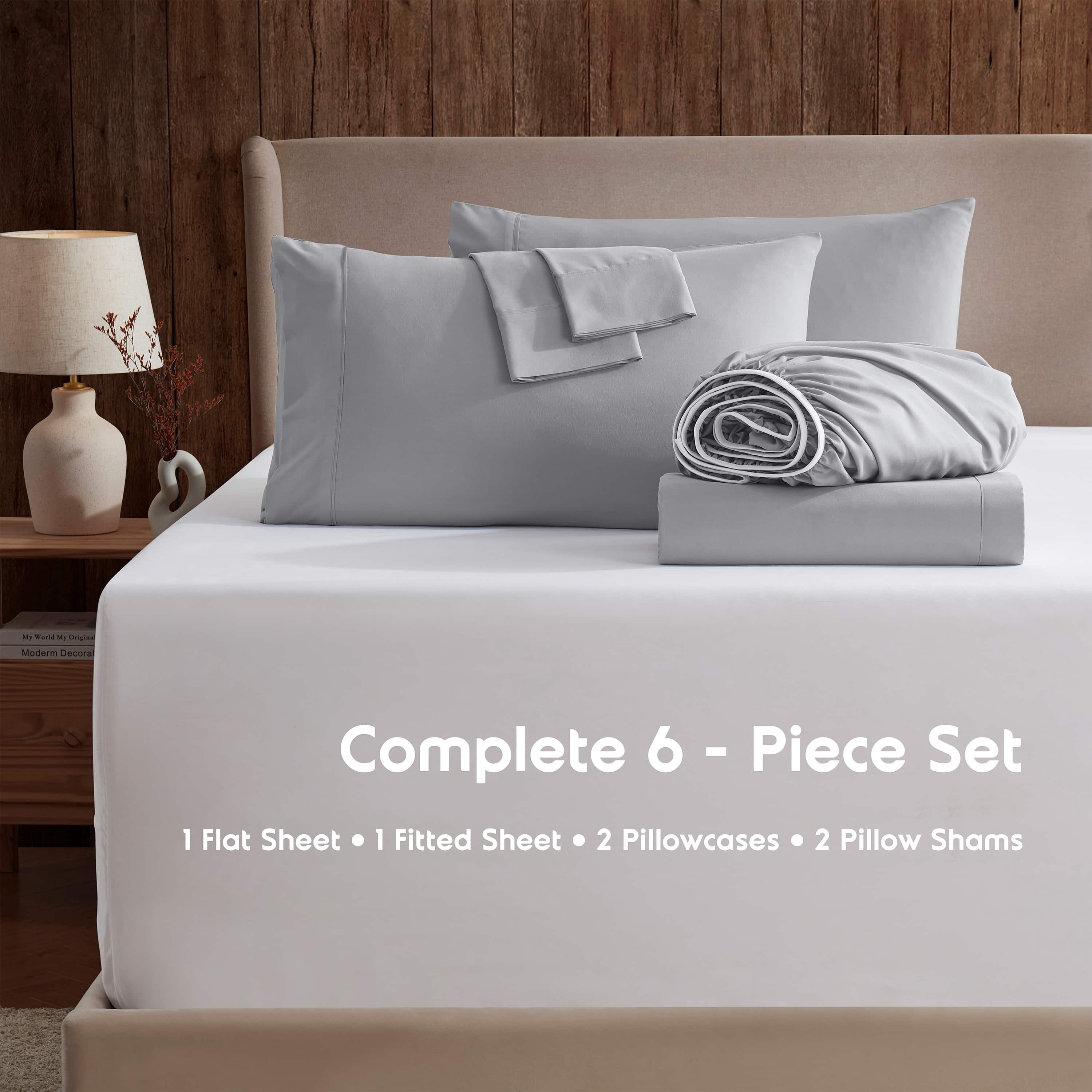LammaLoe Extra Deep Pocket Queen Sheets set, Fits 18"-24" Mattress, 6 Piece Soft Microfiber Bed Sheet Sets, Gray