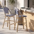 thumbnail image 3 of Navy Blue & White Rattan Barstool Set - 2 Barstools, Outdoor Patio Furniture, 3 of 7