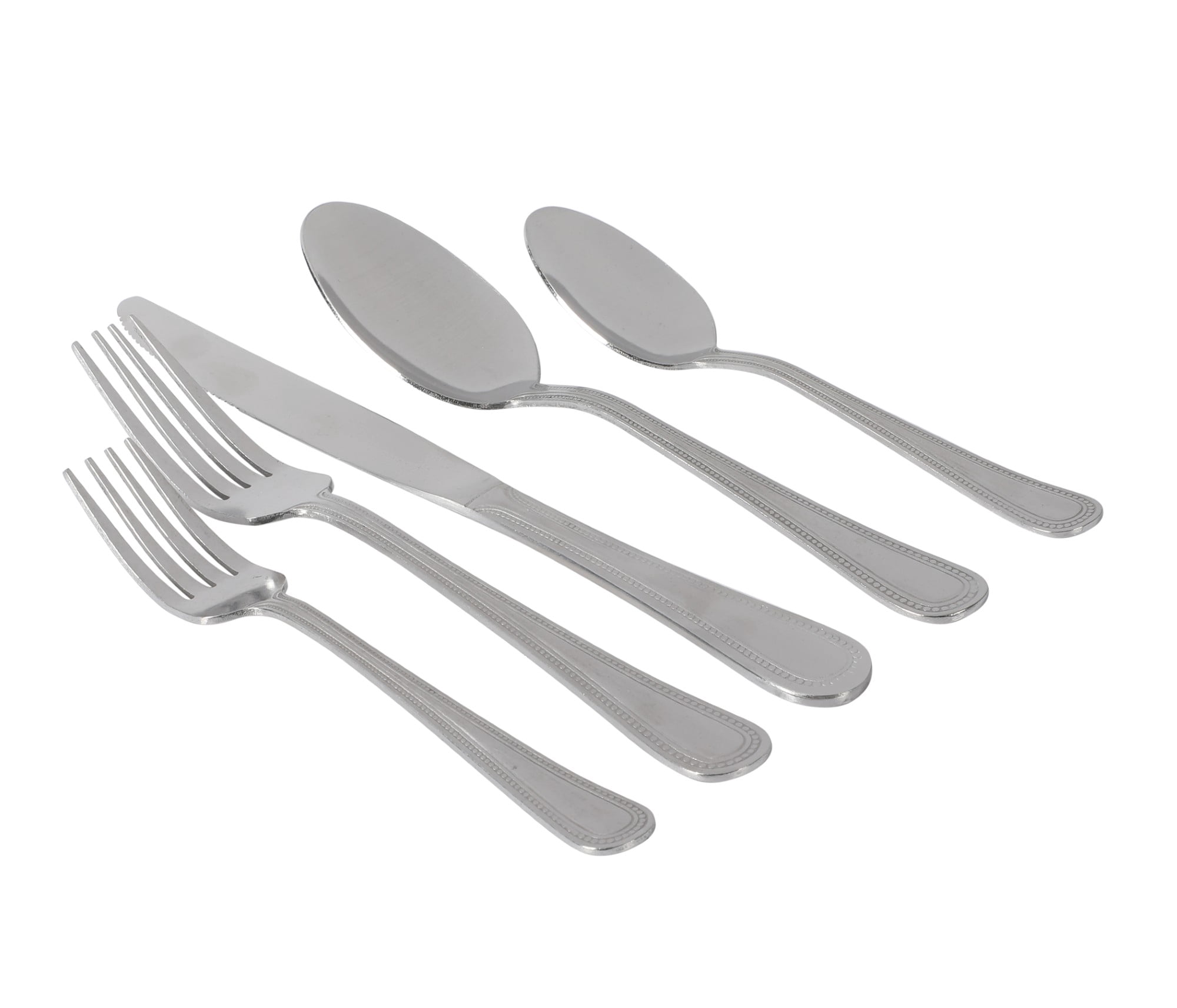 Gibson Home Sinta 87-Piece Stainless Steel Flatware Set with Bead Border Design – Service for 12 Plus Serving Utensils, Polished Silverware, Dishwasher Safe