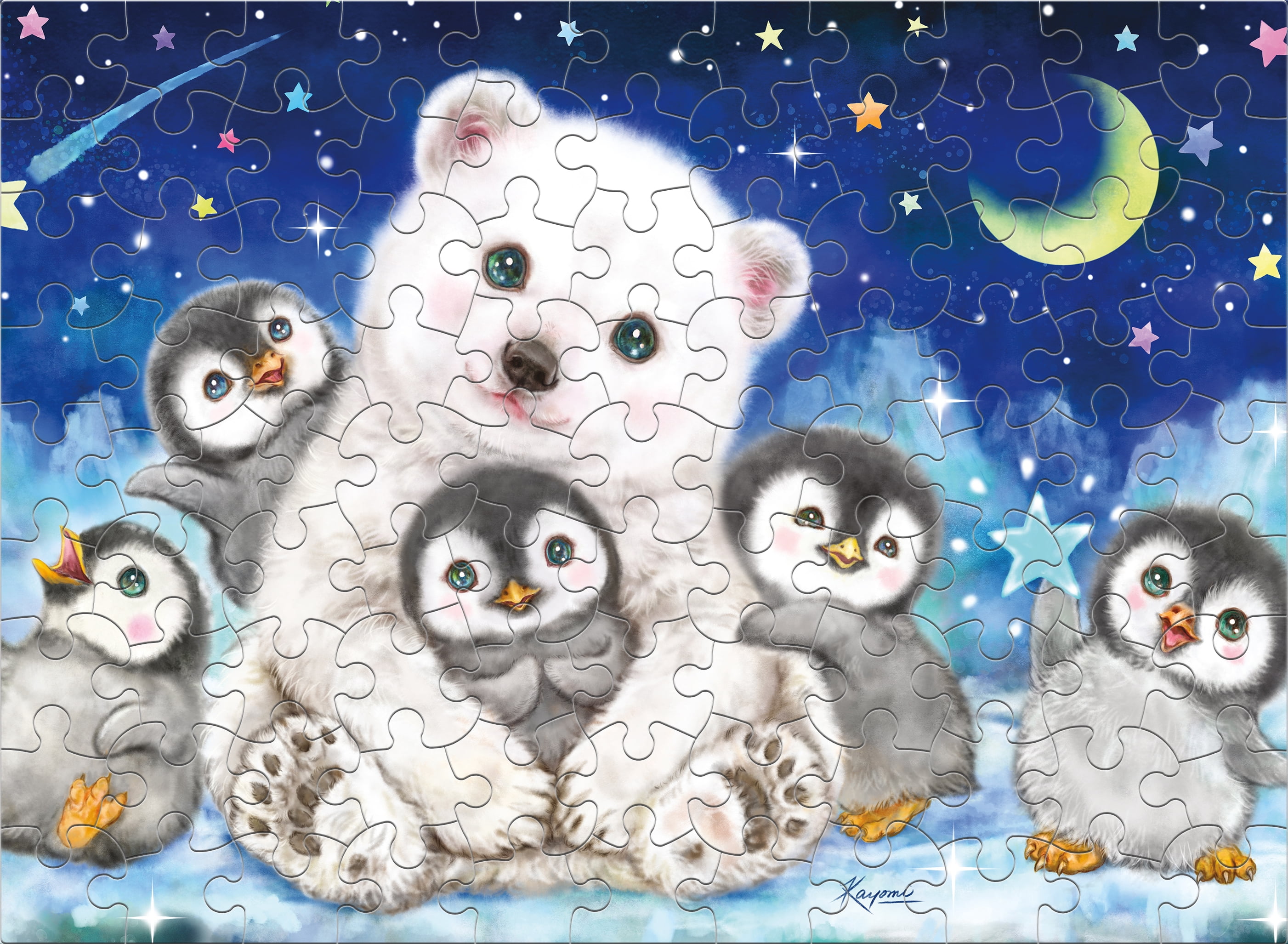 Ceaco Polar Bear and Penquins Glow in the Dark 100-Piece Interlocking Jigsaw Puzzle for Adults Ages 6+