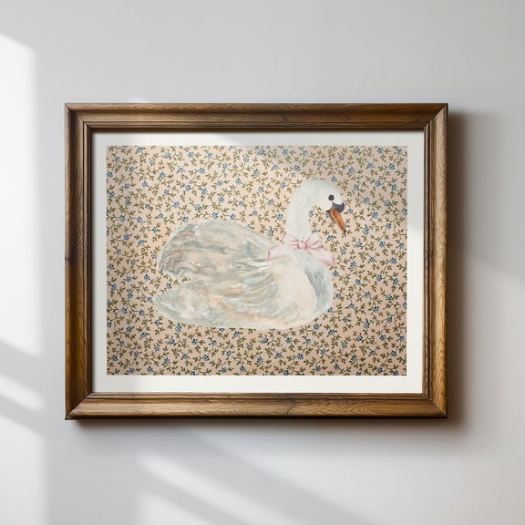 Vintage Grandma Floral Swan, Horizontal Print, Nursery, Botanical, Cottage Core Decor, Wall Art Wall Art, Modern Wall Decor For Living Room, 8x12 UNFRAMED