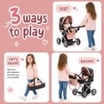 thumbnail image 4 of Dolls To Play Baby Doll Convertible Pram Stroller, 3-in-1 Doll Carriage with Removable Bassinet, Adjustable Handle, Canopy, Storage Basket, Pink/Black, 4 of 7