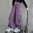 thumbnail image 5 of CYRBOKO Girls Cargo Pants with Pockets, Casual Elastic Waist Loose Fit Outdoor Wide Leg Pants Purple Size 11-12 T, 5 of 5