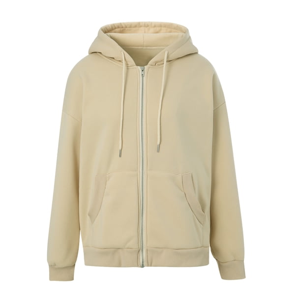 Lucakuins Abrigo Estilo Suelto para Mujer, Color Sólido Cremallera Frente Abierto Chaqueta con Capucha y Bolsillos, Negro/Marrón/Gris Lucakuins moda
