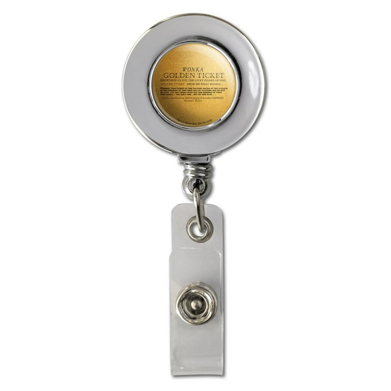 Willy Wonka and the Chocolate Factory Golden Ticket Retractable Reel Chrome  Badge ID Card Holder Clip 
