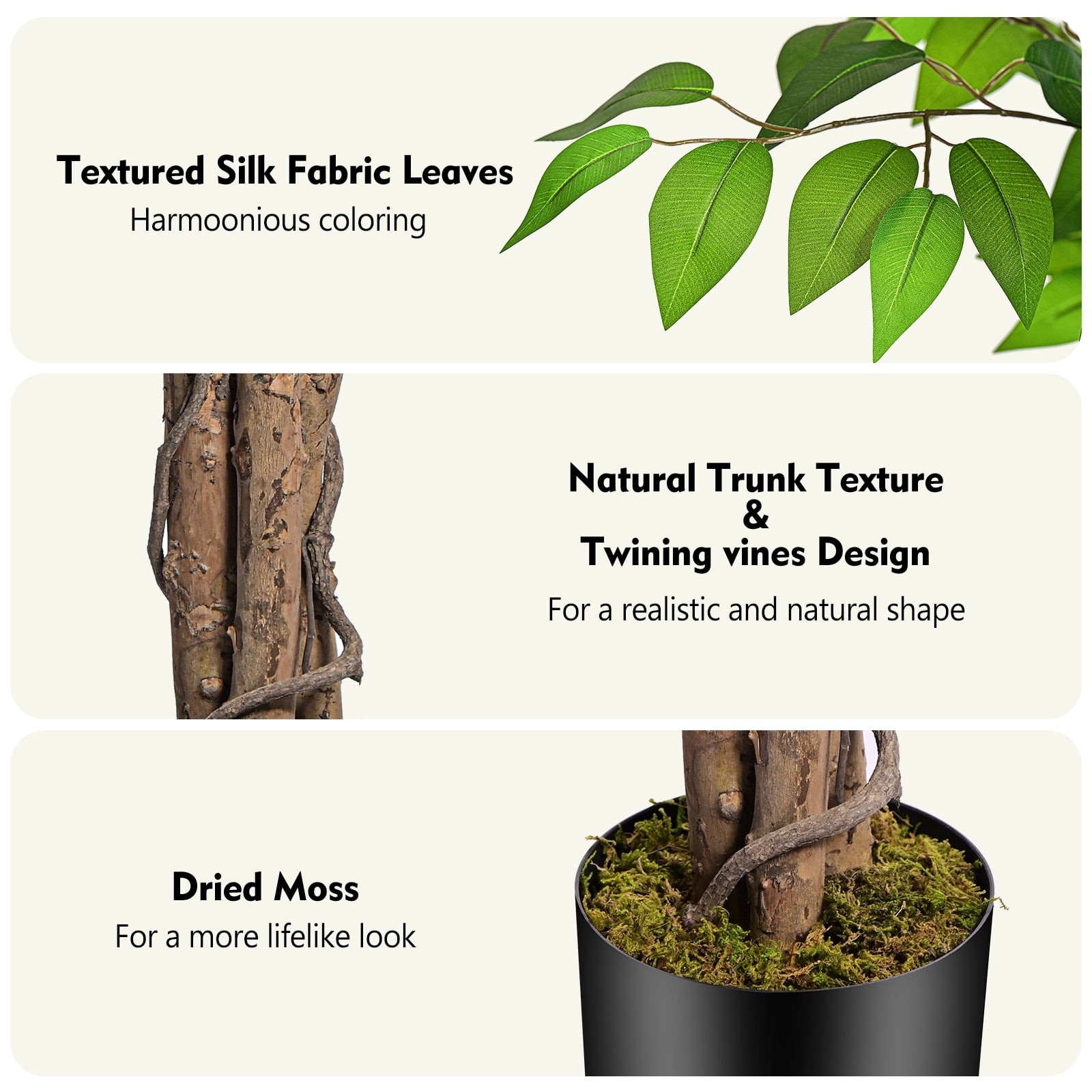 5FT Artificial Ficus Tree – Realistic Faux Ficus Tree & Large Fake Ficus Tree, Silk Artificial Plant for Home Office, Lifelike Fake Plant & Faux Plant for Indoor Outdoor Porch Garden Decor (150cm)