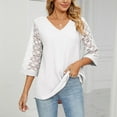 thumbnail image 2 of Birdeem Womens V- Neck Solid Color Three Quarter Sleeve Lace Flare Sleeve Panel Short Sleeve Tops, 2 of 8