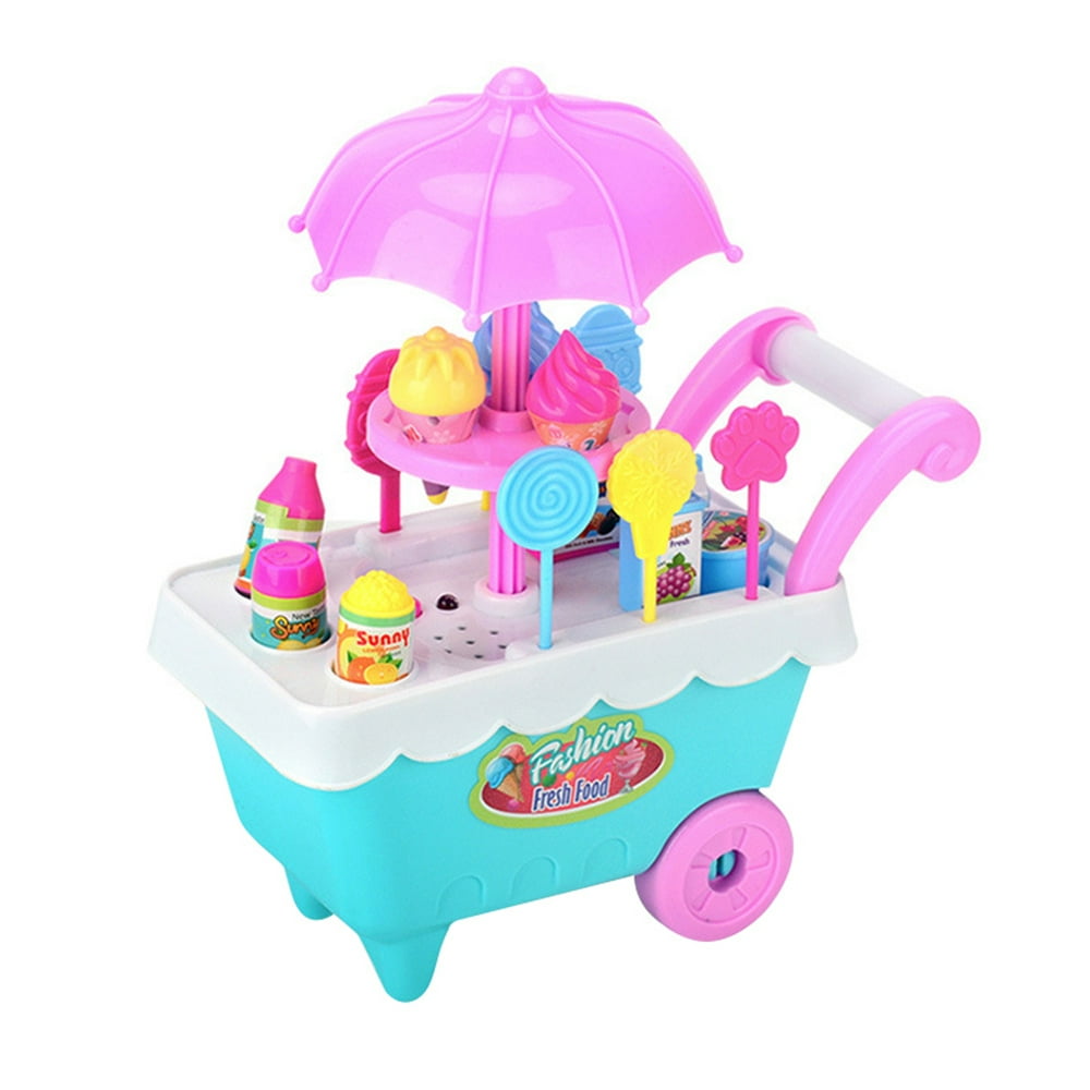 alextreme 19Pcs Set Ice Cream Trolley Cart Plastic Pretend Play Food