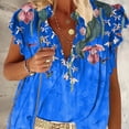 thumbnail image 1 of Qarigey Camisa de manga corta con cuello en V y estampado bohemio para mujer Prendas para la parte del cuerpo azul SG Qarigey AP002040-20, 1 of 4