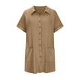 thumbnail image 6 of Women Summer Dresses with Pockets Short Sleeve Turndown Neck Casual Midi Shift Dresses Beach Sundresses Khaki L, 6 of 7