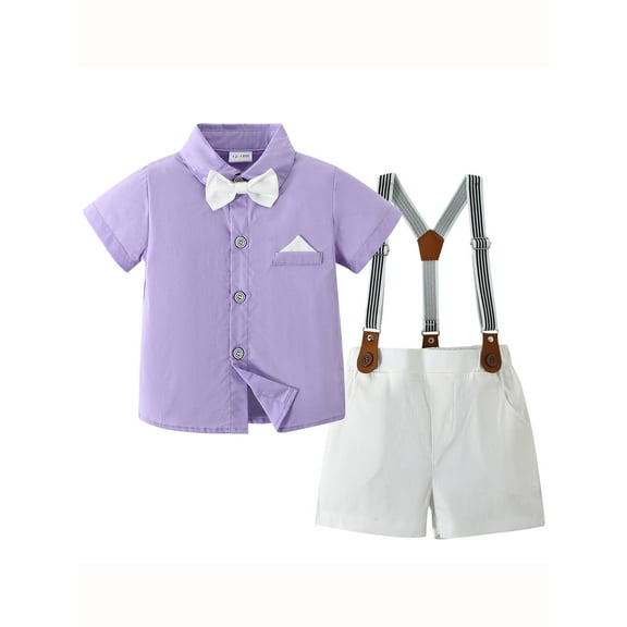CARETOO Boy Clothes Suit Toddler Shirt Suspender Trousers Shorts Bowtie Outfits Formal Cotton Fabric