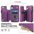 thumbnail image 6 of Wallet Case for Apple iPhone XR, with Crossbody Shoulder Strap & Hand Wrist Cards Holder Zipper Pocket Stand Feature Full Protective Shockpoof Phone Case for iPhone XR, Darkpurple, 6 of 7
