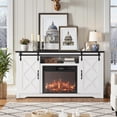 thumbnail image 2 of SESSLIFE Fireplace TV Stand for 65 Inch TV, 30'' Tall Farmhouse TV Stand with 2 Drawers & Sliding Barn Door, Entertainment Center with 23'' Electric Fireplace Heater, White+Black, 2 of 9