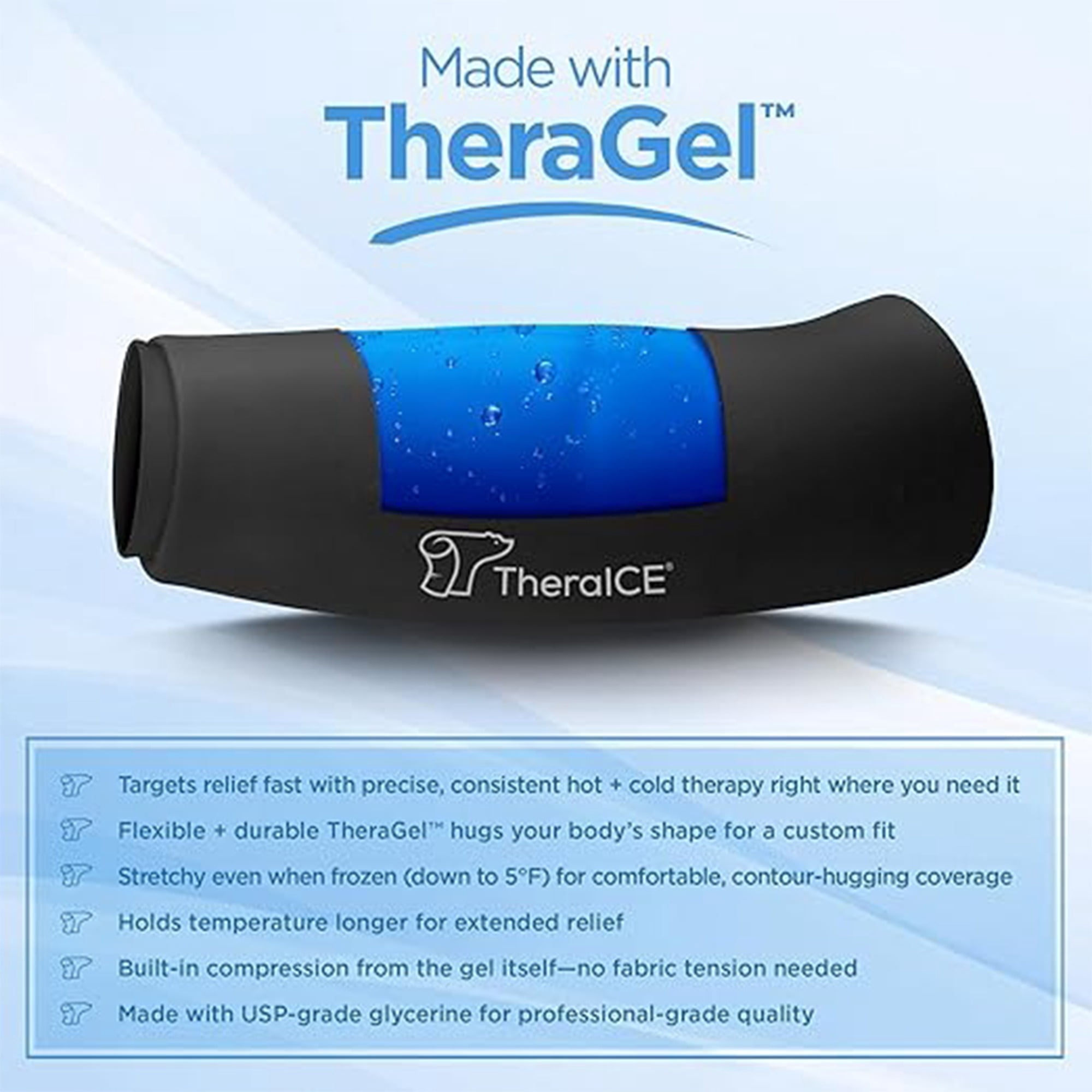 TheraICE Elbow Ice Pack Compression Sleeve for Injuries, Reusable Gel Cold Packs Brace, Shin Splints, Calf Strain, Flexible Cold Wrap Recovery for Tennis Elbow, Tendinitis Pain Relief (S)