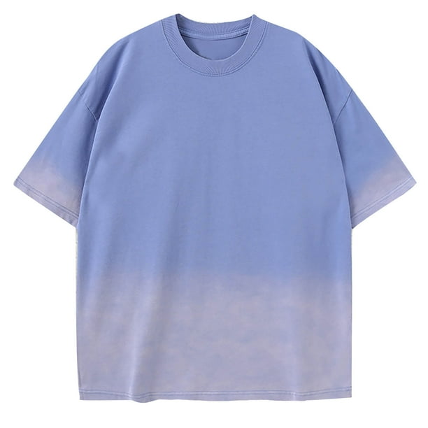 Camiseta de Seda de Hielo de los Hombres, Verano Nuevo Suelto Gradiente de Color Casual Top para Uso Al Aire Libre Y Diario, Camiseta de Moda Ligera