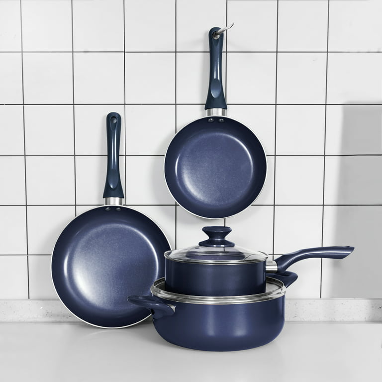 6 Pieces Pots and Pans Set,Aluminum Cookware Set, Nonstick Ceramic Coating, Fry  Pan, Stockpot with Lid, Blue - AliExpress