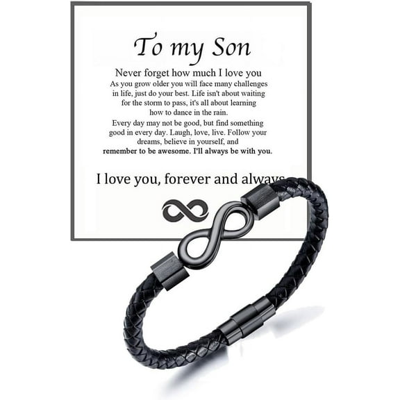 To My Man Bracelet For Men, Infinity Leather Braided Husband Birthday Inspirational Gifts From Wife I Love You Forever And Always Handmade Wristband Christmas Boyfriend Jewelry
