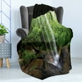 thumbnail image 4 of Natural Cave Soft Flannel Fleece Blanket, Still Waterfall in the Forest in Northern Alabama Habitat Ecosystem Scenery, Cozy Plush for Indoor and Outdoor Use, 60" x 80", Green Brown, by Ambesonne, 4 of 5