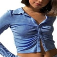 thumbnail image 4 of CNKOO Blouse Ajustée pour Femmes Couleur Unie Col Rabattu Manches Longues Crop Tops, 4 of 5