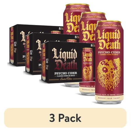 (3 pack) Liquid Death Sparkling Water, Psycho Cider 19.2 oz King Size Cans (8-Pack)