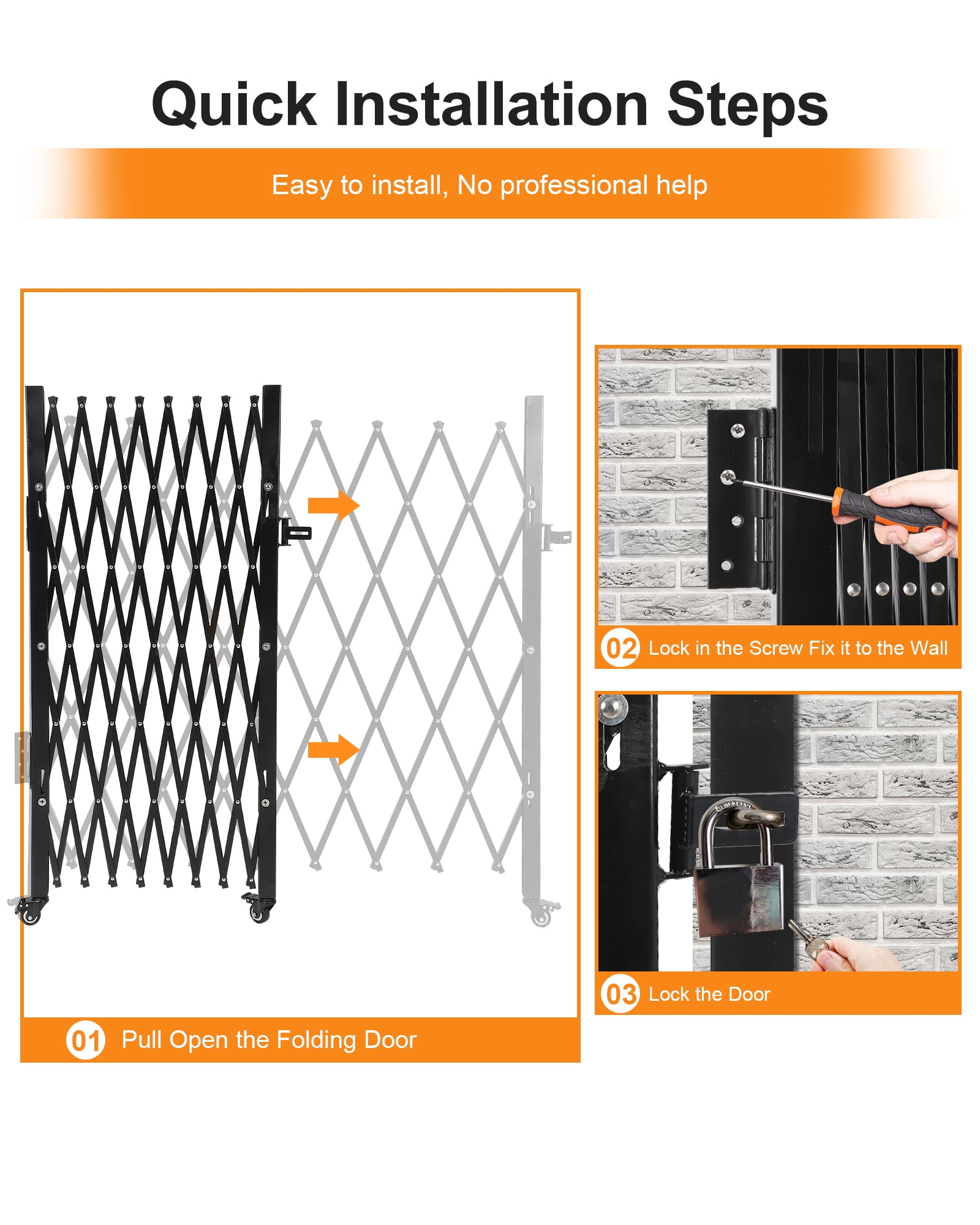 M optimized Foldable Security Gate, Aluminum Expandable Fence Portable Safety Barrier with Casters Retractable Driveway Gates 360°Rolling Barricade Gate Mobile Barricade Safety Barrier