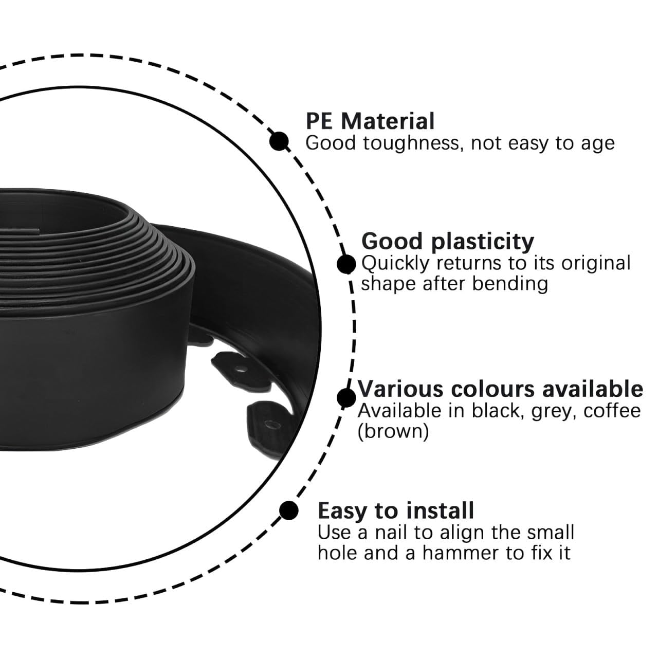 OFEFE 33FT Black Plastic Landscape Edging, 4IN High Flexible No-Dig Garden Edging Border with 50pcs Heavy-Duty Stakes for Lawn, Flower Beds, Tree Rings, Yard Pathways - Easy DIY Installation