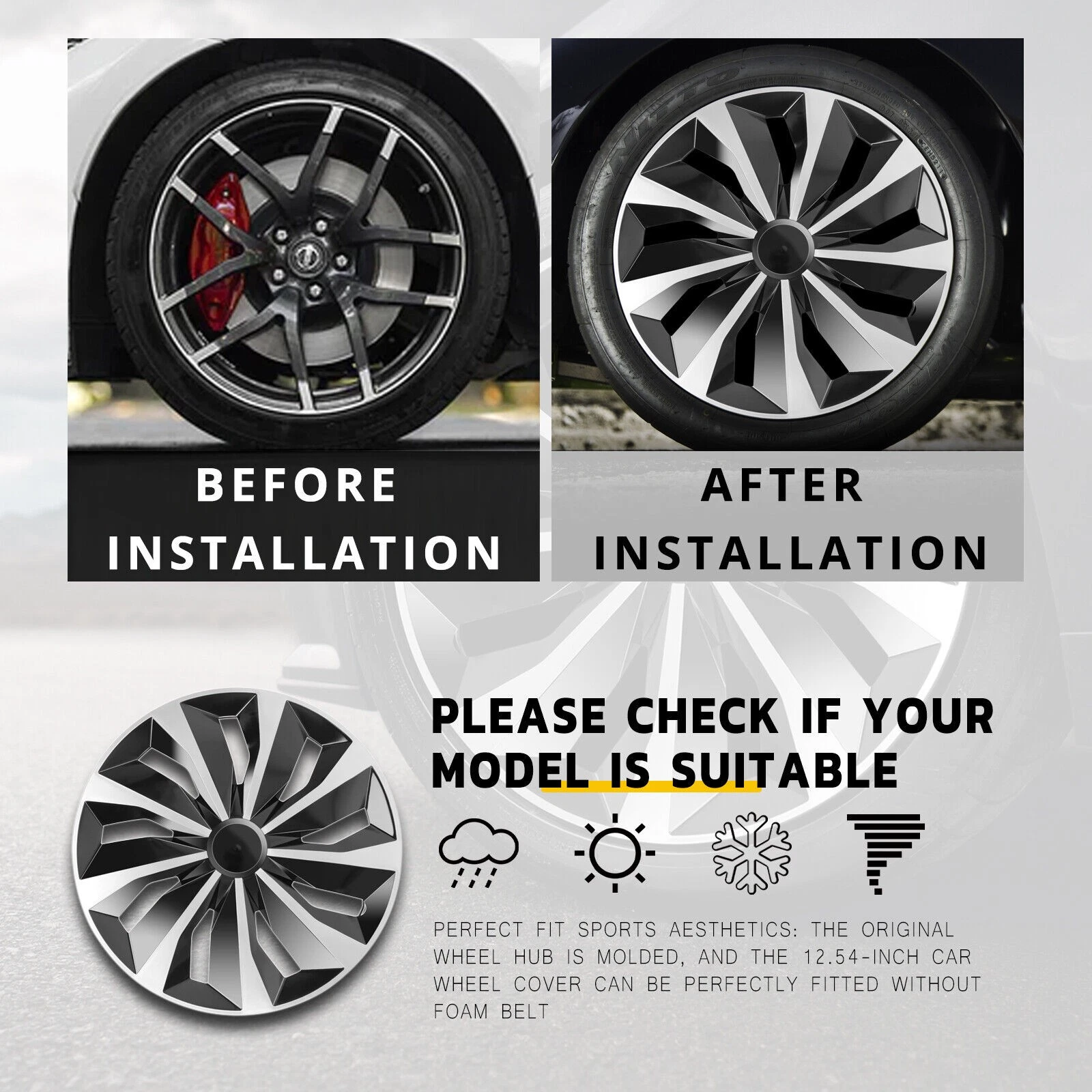 NKDR AUTOMOTIVE 16 Inch Wheel Hub Caps Set of 4, Black and Silver Wheel Covers for Steel Rims Only