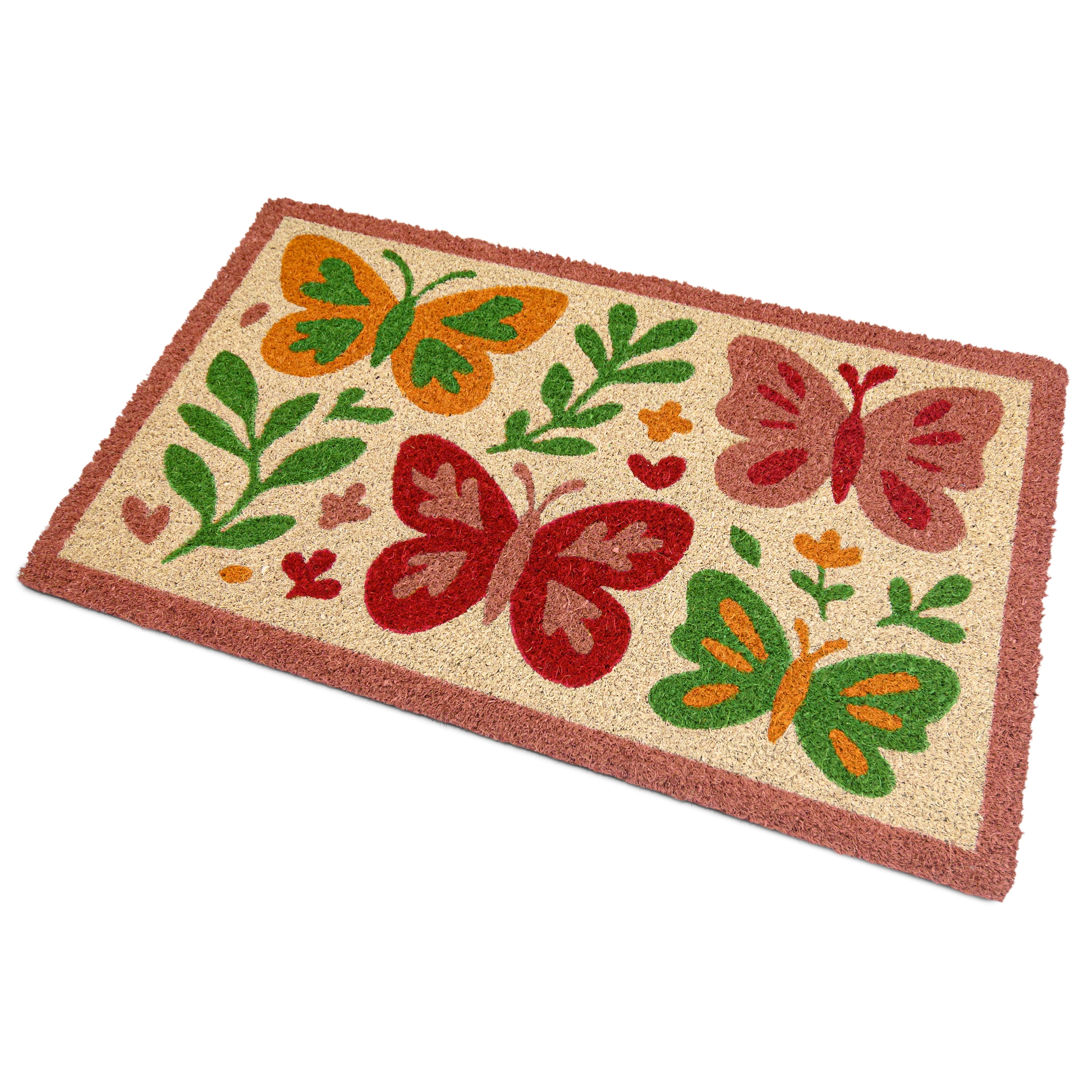 MAINEVENT Butterfly Coir Doormat 30x17 Inch, Spring Outdoor Welcome Mat for Outside