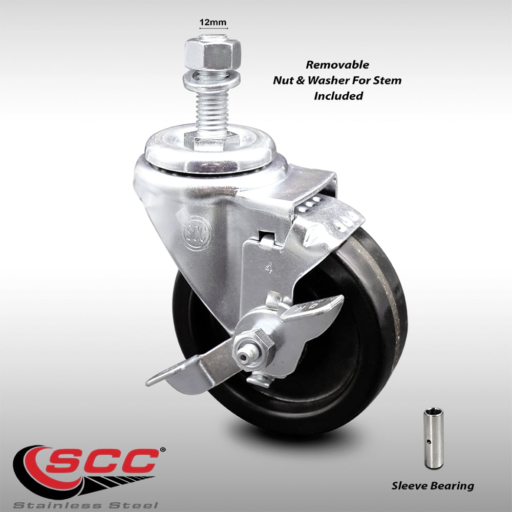 Stainless Steel Phenolic Swivel Threaded Stem Caster w/4" x 1.25" Black