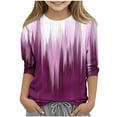 thumbnail image 2 of AUNVITO Girls 3/4 Sleeve Shirts 2025 New Print Round Neck Blouse Casual Cute Tunic Tops Basic Tees Sport Tshirt, 2 of 5